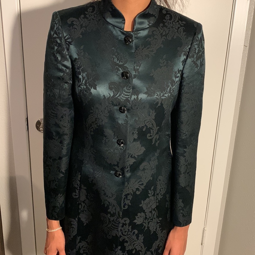 ESCADA Margaretha Ley Brocade Pants Suit Size 36 Green Black-Excellent Condition